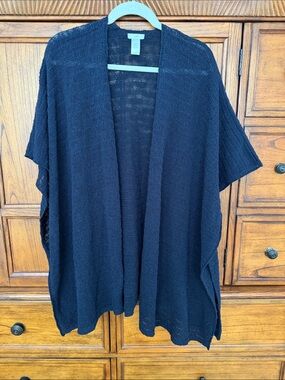 J Jill Navy Blue Poncho Shawl Wrap Cardigan One Size
